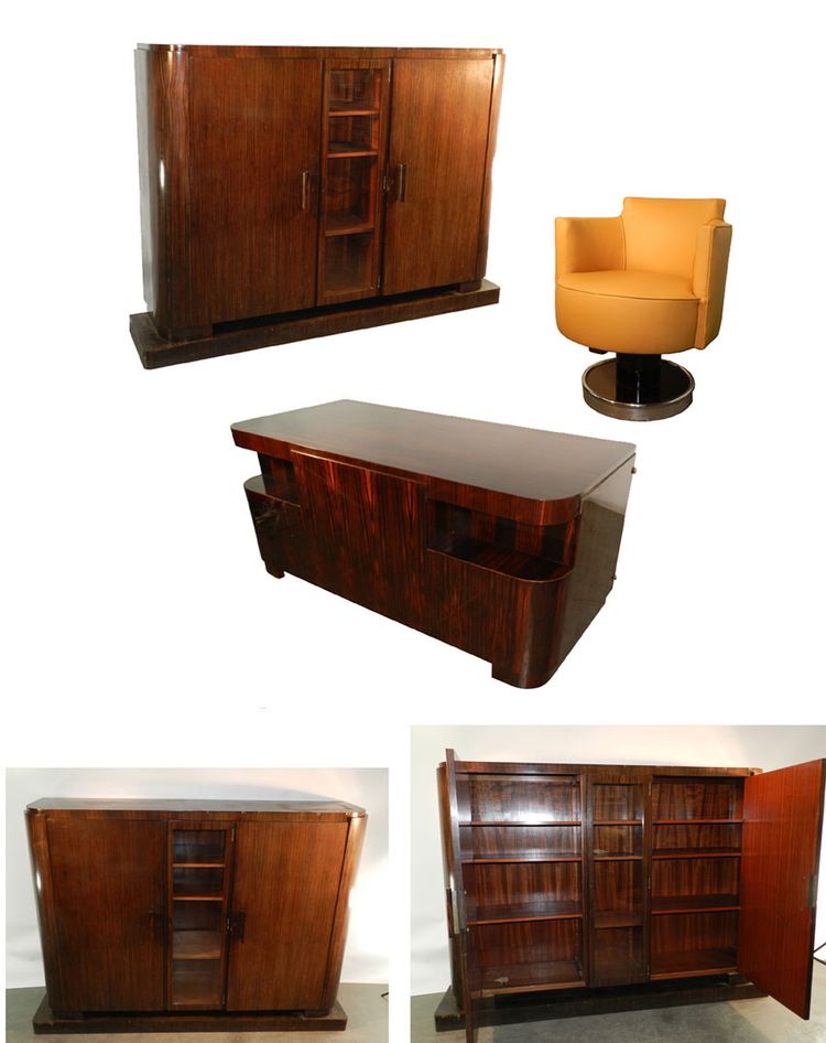 Decoene Freres, Cabinet Travail d' Epoque Art Deco En Placage d' Ebene De Macassar