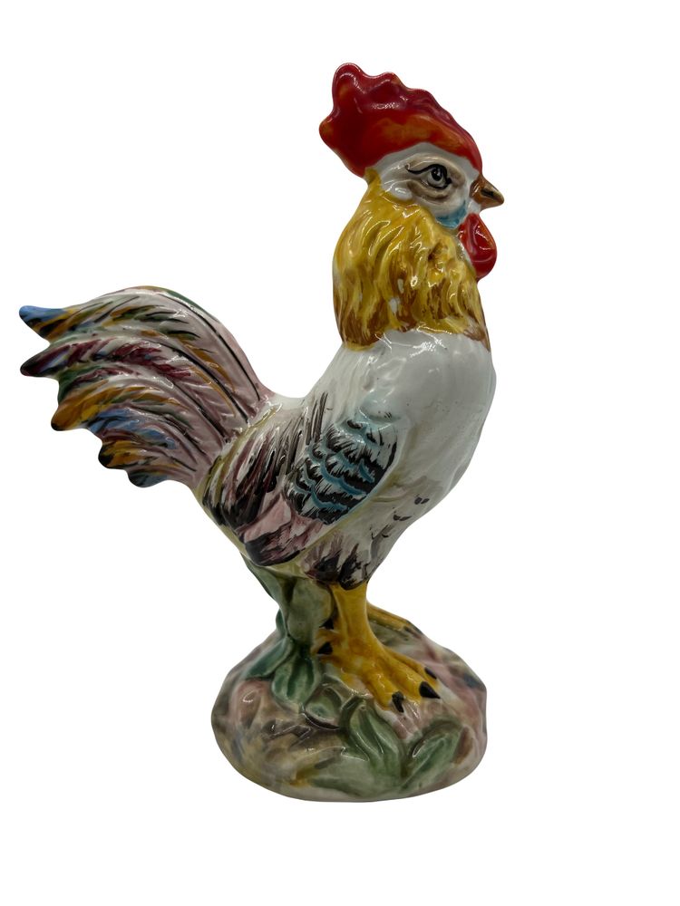 Pair of Polychrome Earthenware Roosters - Manufacture de Bassano - XXth century