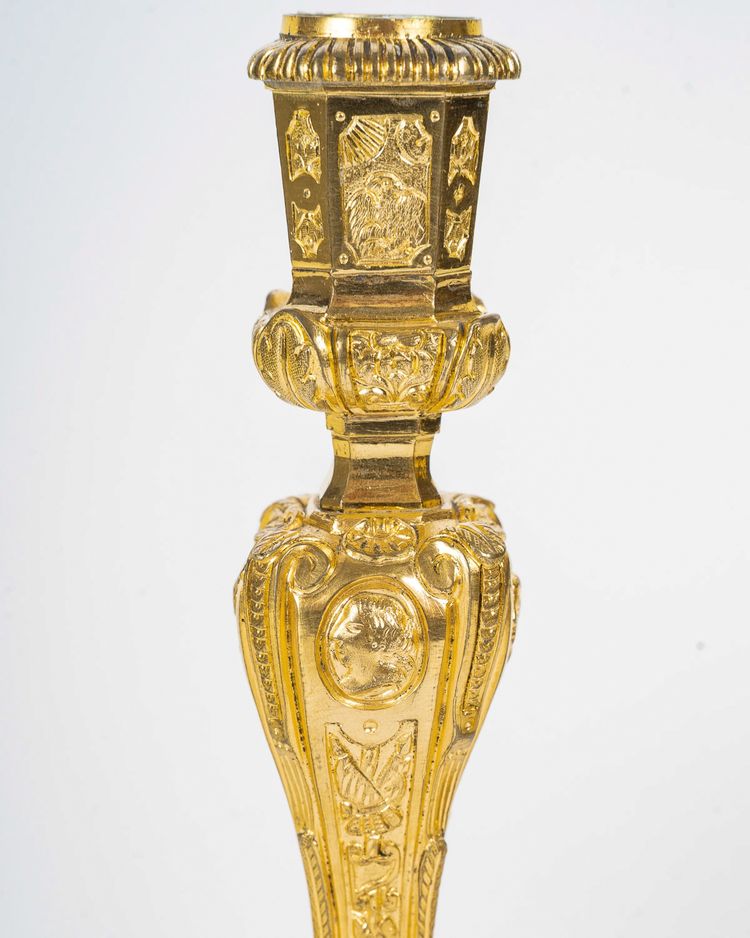 Henri Picard - Pair of French Regence Style Gilt Bronze Candlesticks, circa 1850