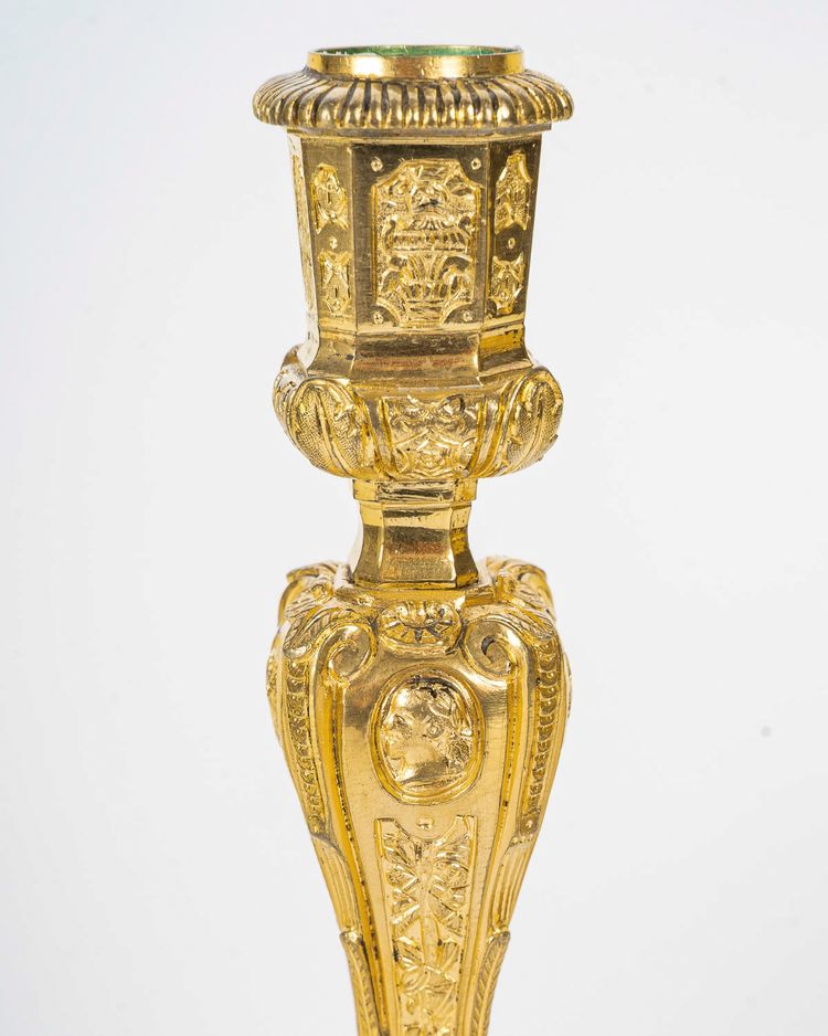 Henri Picard - Pair of French Regence Style Gilt Bronze Candlesticks, circa 1850