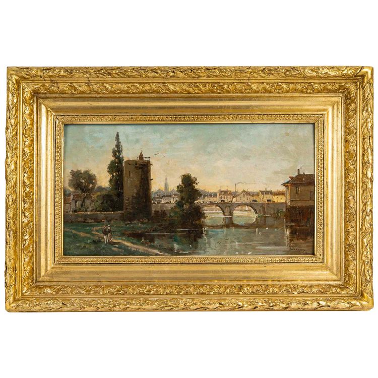 Gustave Mascart (1834-1914) Bukolischer Spaziergang am Fuße des Pulverturms von Brügge Öl auf Holz