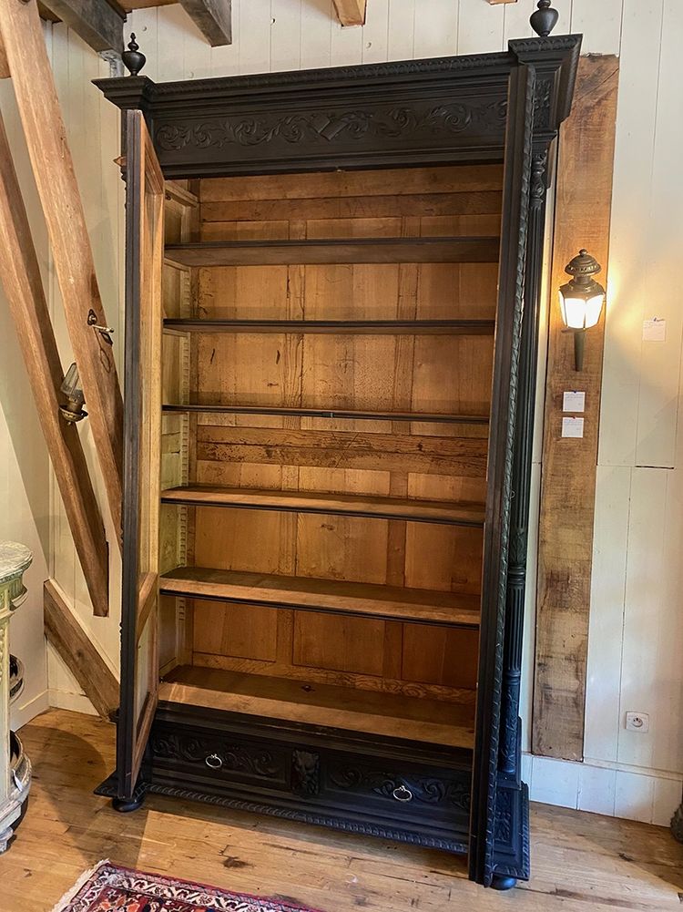 Very large blackened pearwood bookcase, Napoleon III period