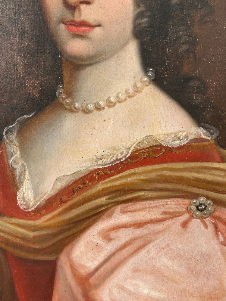 Ovales Frauenporträt aus dem 18. Jahrhundert Catherine De Pothieres Öl auf Leinwand H 73 Cm