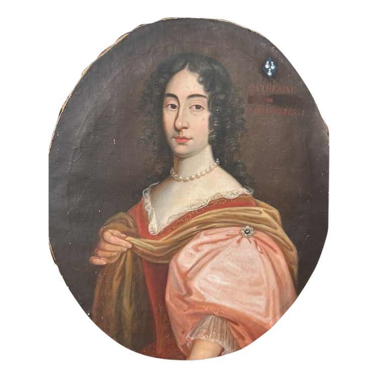 Ovales Frauenporträt aus dem 18. Jahrhundert Catherine De Pothieres Öl auf Leinwand H 73 Cm