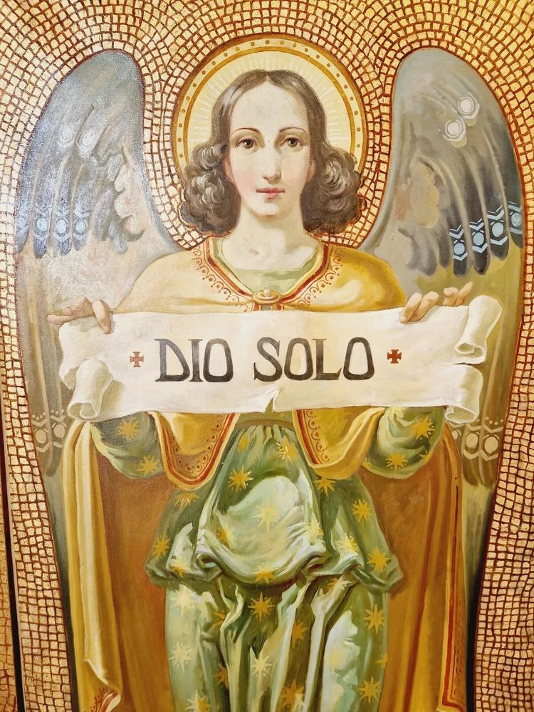 Antique Triptych of Religious Oil Paintings with Gold Background