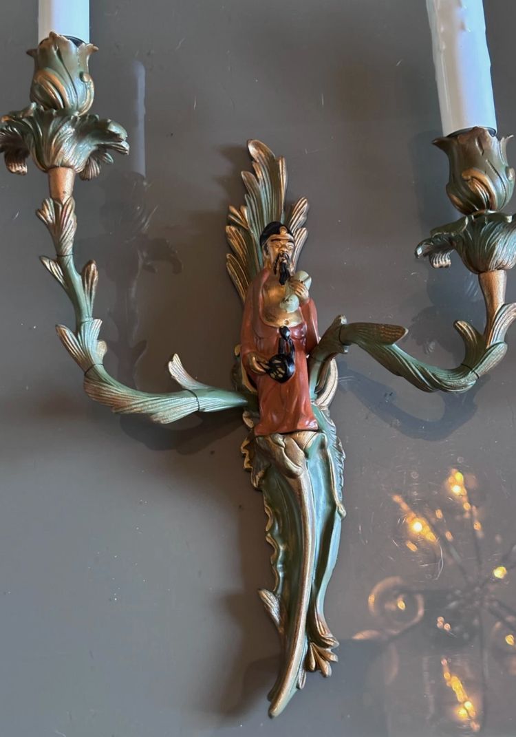 Maison JANSEN Wall lights in polychrome bronze with Chinese or Mandarin decoration