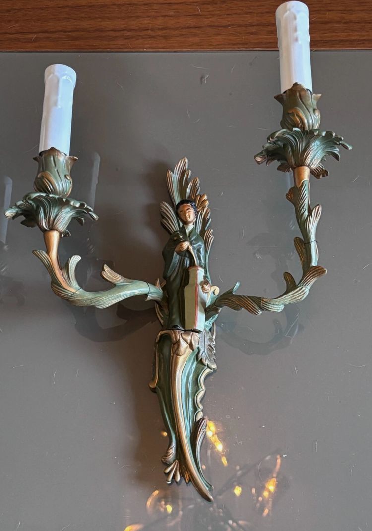 Maison JANSEN Wall lights in polychrome bronze with Chinese or Mandarin decoration