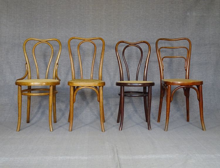 Set of 4 Bistrot 3/4 chairs from 1910 with cane seats Thonet / Kohn