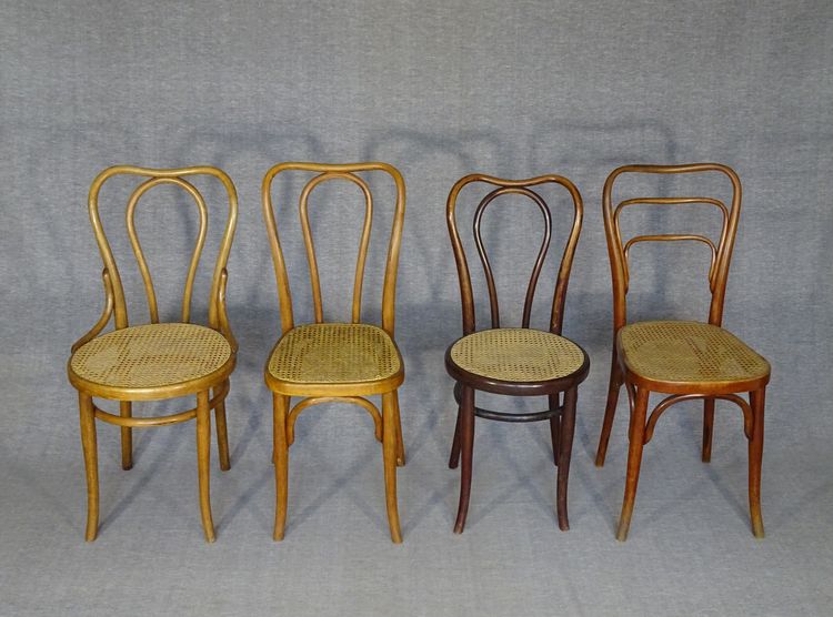 Set of 4 Bistrot 3/4 chairs from 1910 with cane seats Thonet / Kohn