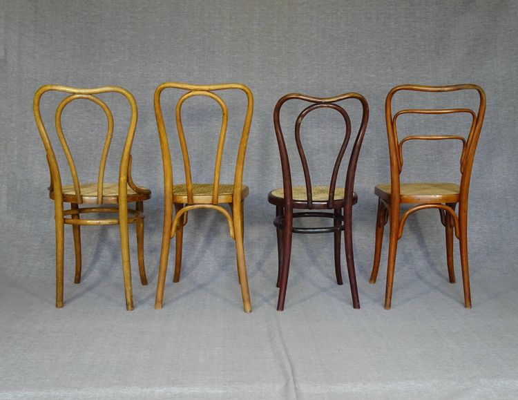 Set of 4 Bistrot 3/4 chairs from 1910 with cane seats Thonet / Kohn