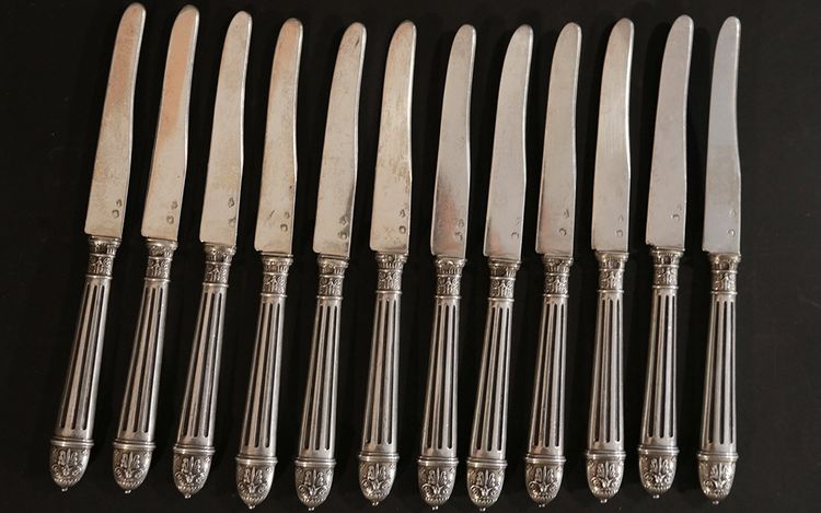 12 dessert knives thicket solid silver