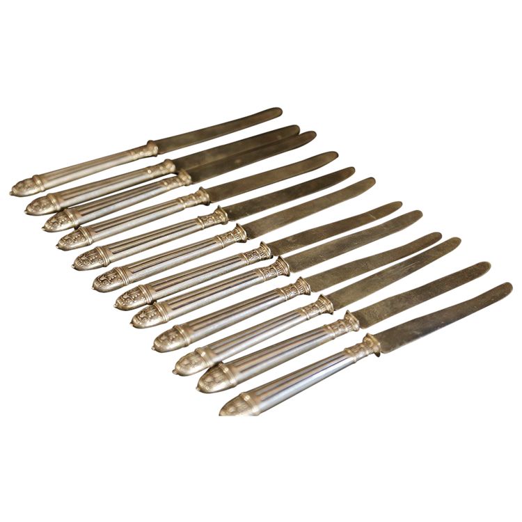 12 dessert knives thicket solid silver