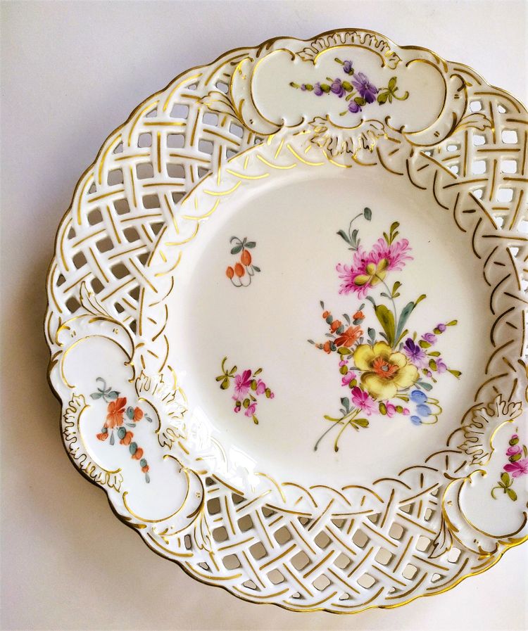 Openwork Plate Hand Painted Porcelain Saxony Hermann Ohme Germany Tableware