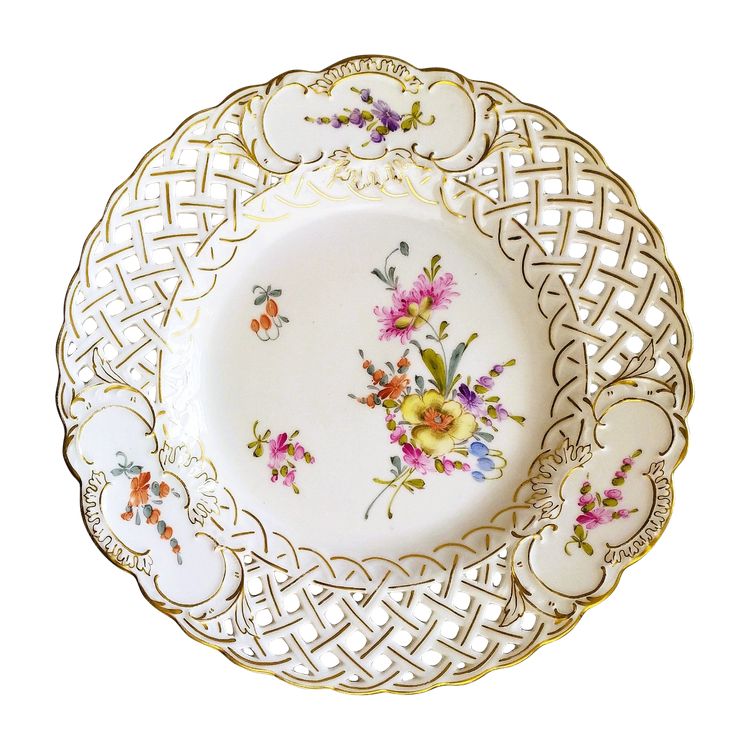 Openwork Plate Hand Painted Porcelain Saxony Hermann Ohme Germany Tableware