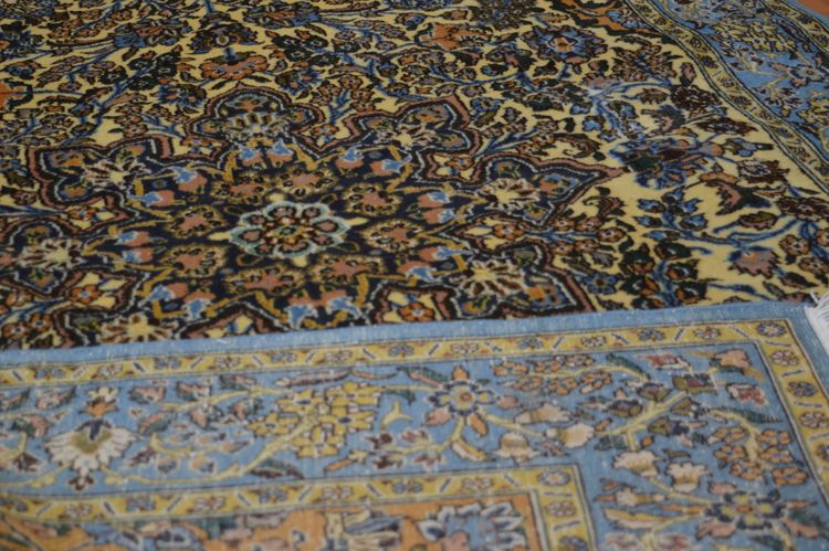 Ghom Iranisch Teppich - Wolle - Gelb & Hellblau