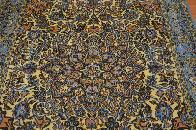 Ghom Iranisch Teppich - Wolle - Gelb & Hellblau