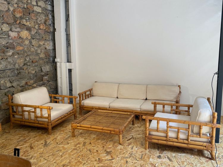 Vivai Del Sud Ensemble de salon en rotin Canapé 2 fauteuils et 1 table basse