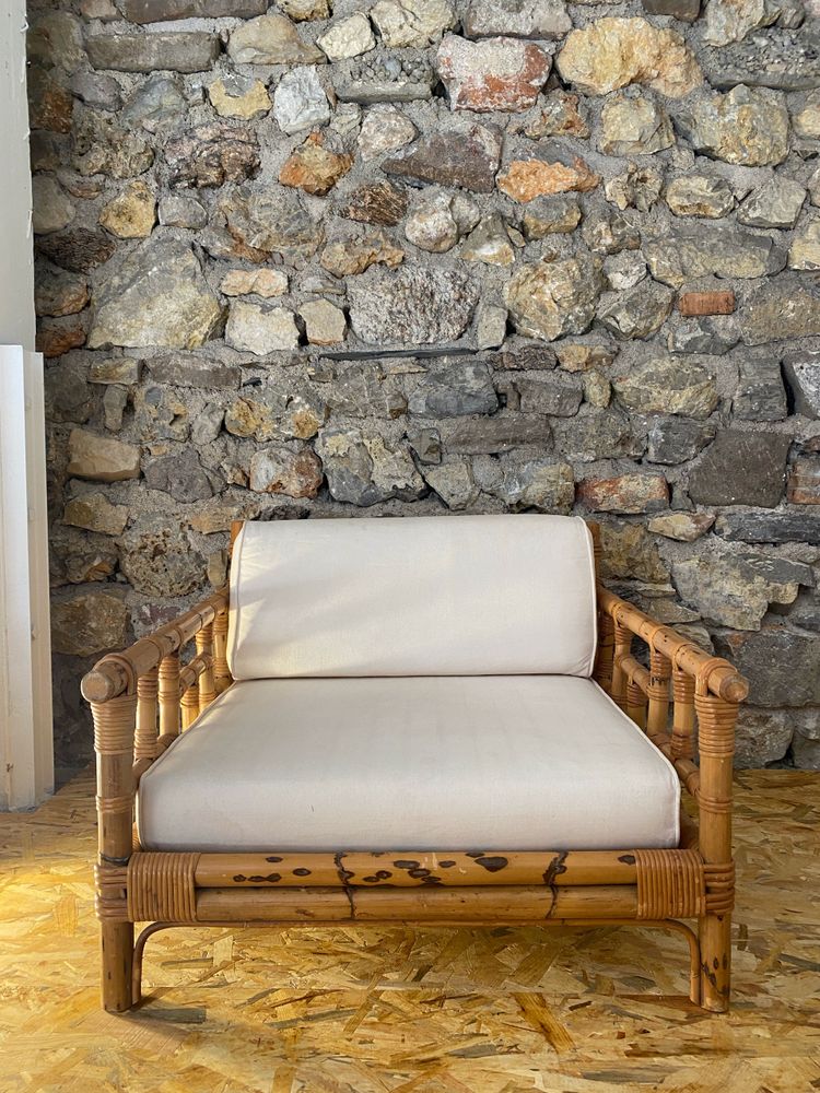 Vivai Del Sud Ensemble de salon en rotin Canapé 2 fauteuils et 1 table basse