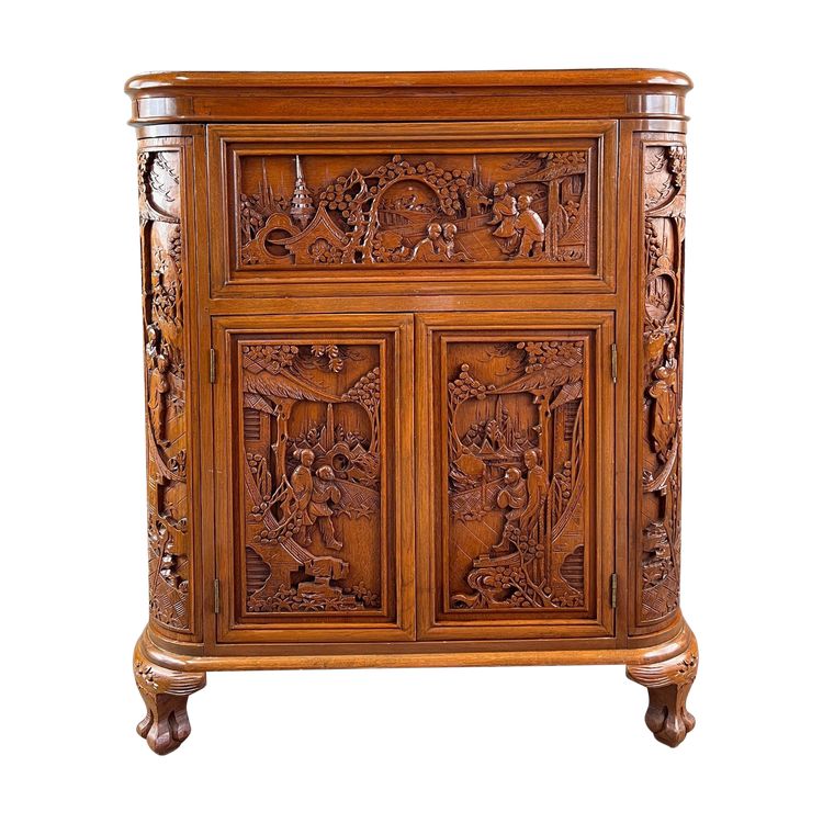 Meuble Bar Asiatique En Bois Sculpté , Début XXe Siècle