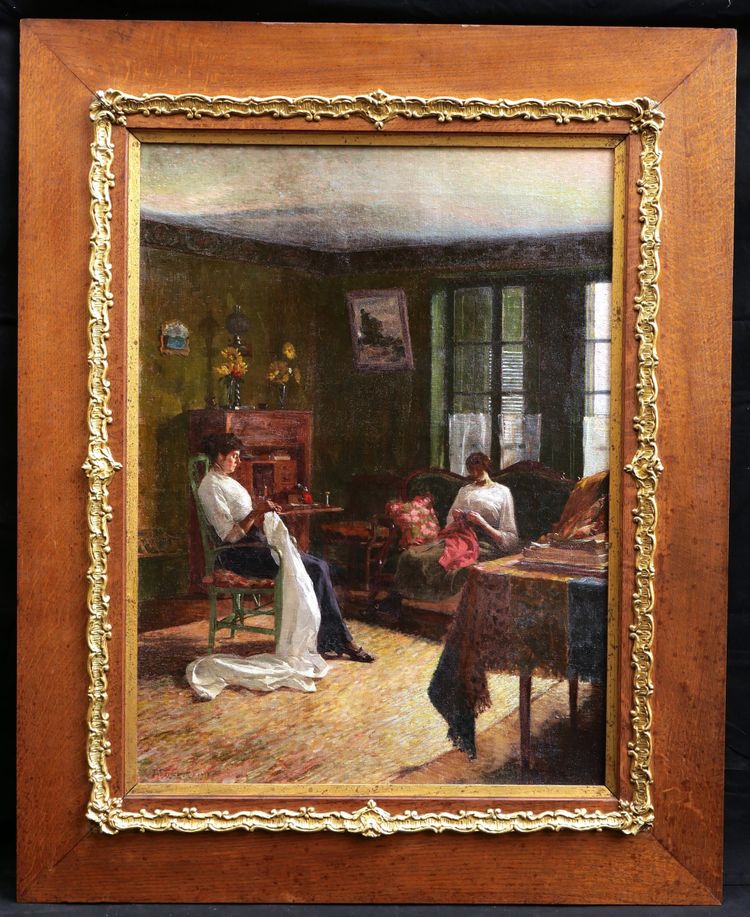 François FORICHON, Zwei nähende Frauen in einem Interieur