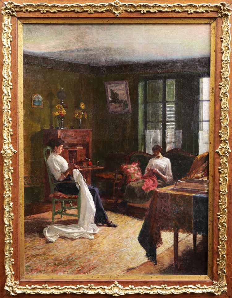 François FORICHON, Zwei nähende Frauen in einem Interieur