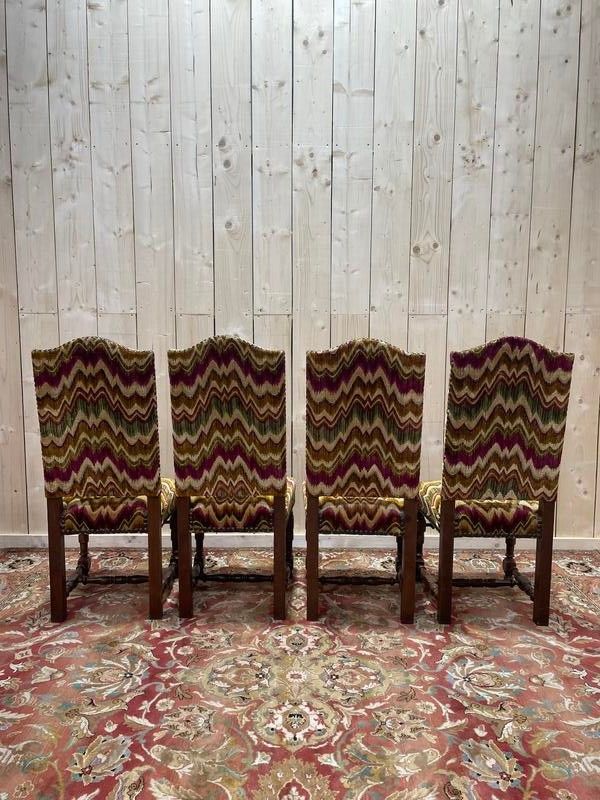 4 Louis XIII -Stühle in gedrehter Holz und Samt