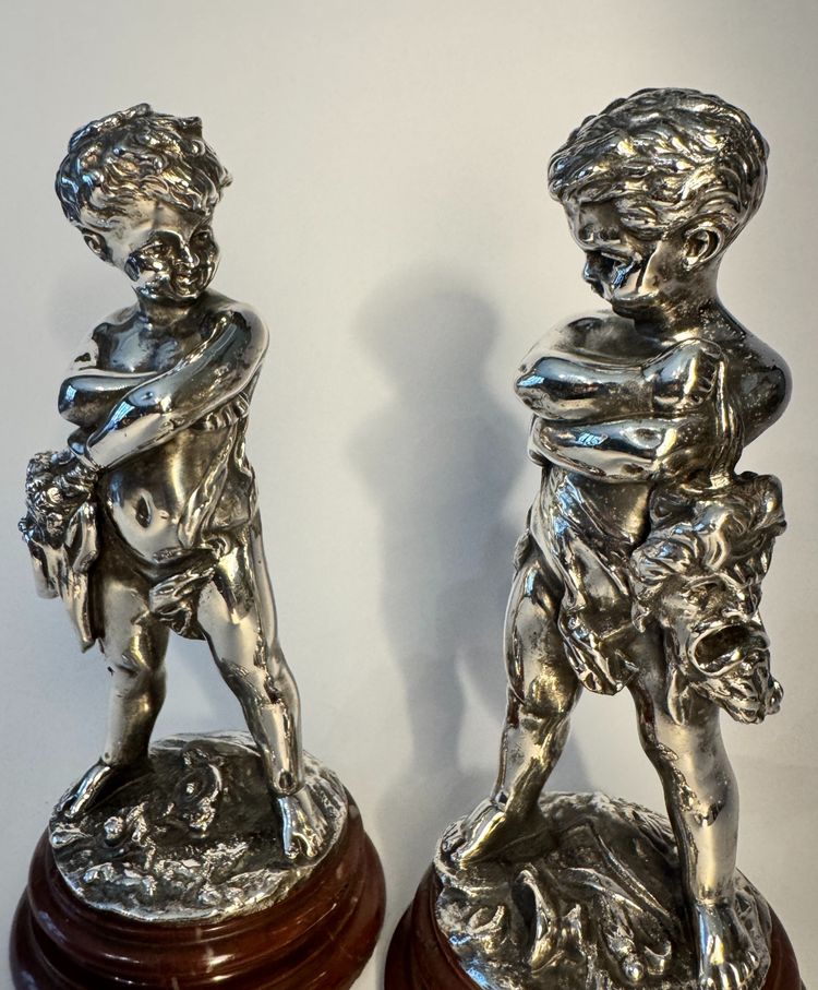 Comédie et Tragédie - Louis KLEY - 2 bambini in bronzo argentato - Putti
