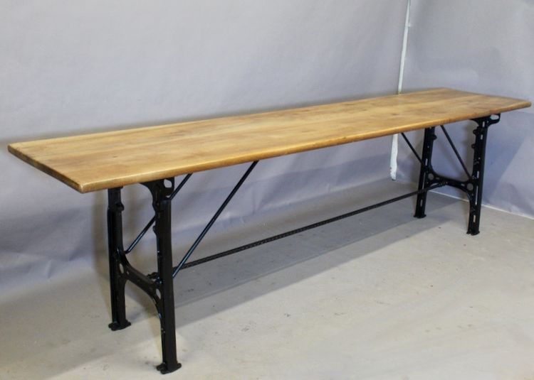 Large Industrial Console Walnut top Cast-iron legs