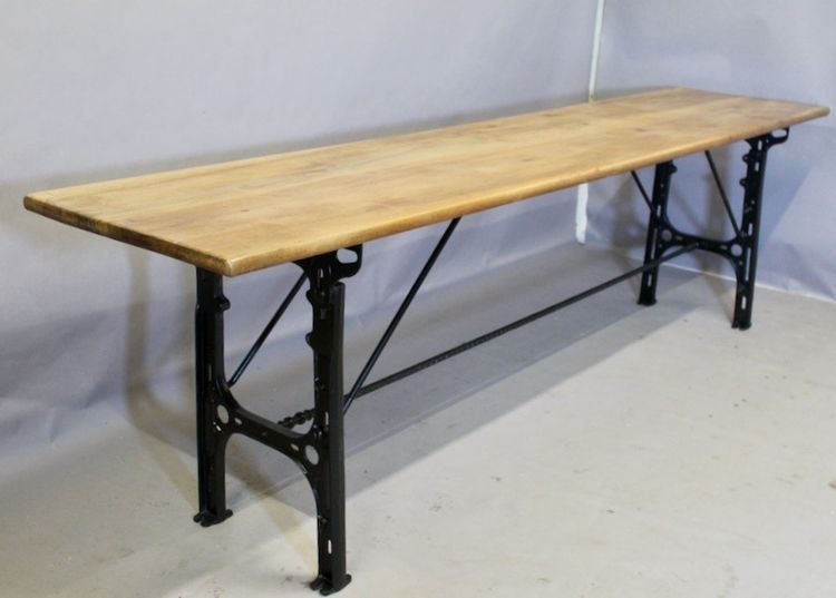 Large Industrial Console Walnut top Cast-iron legs