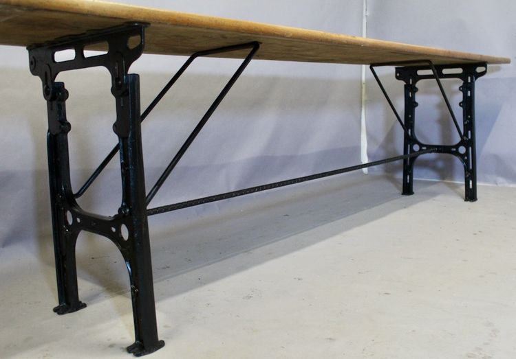 Large Industrial Console Walnut top Cast-iron legs