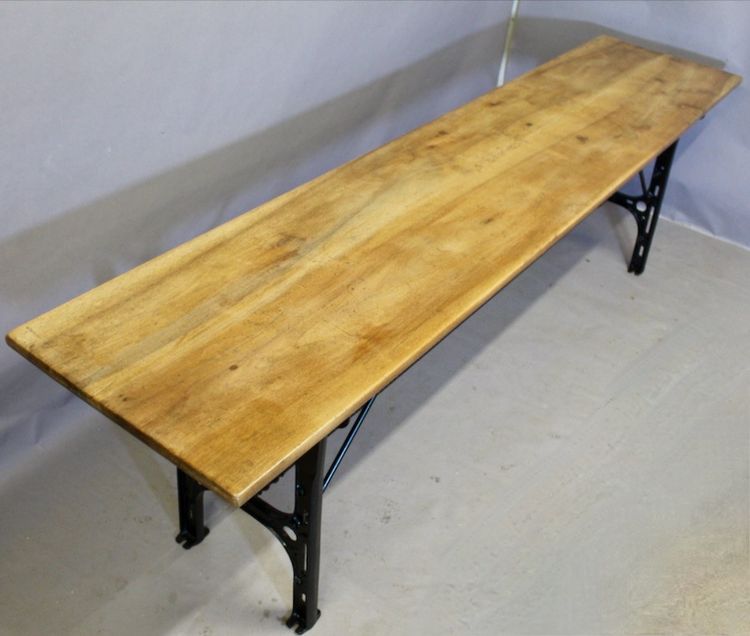 Large Industrial Console Walnut top Cast-iron legs