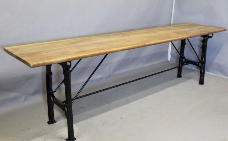 Large Industrial Console Walnut top Cast-iron legs