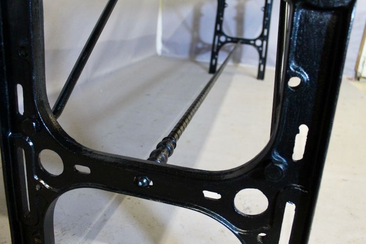 Large Industrial Console Walnut top Cast-iron legs
