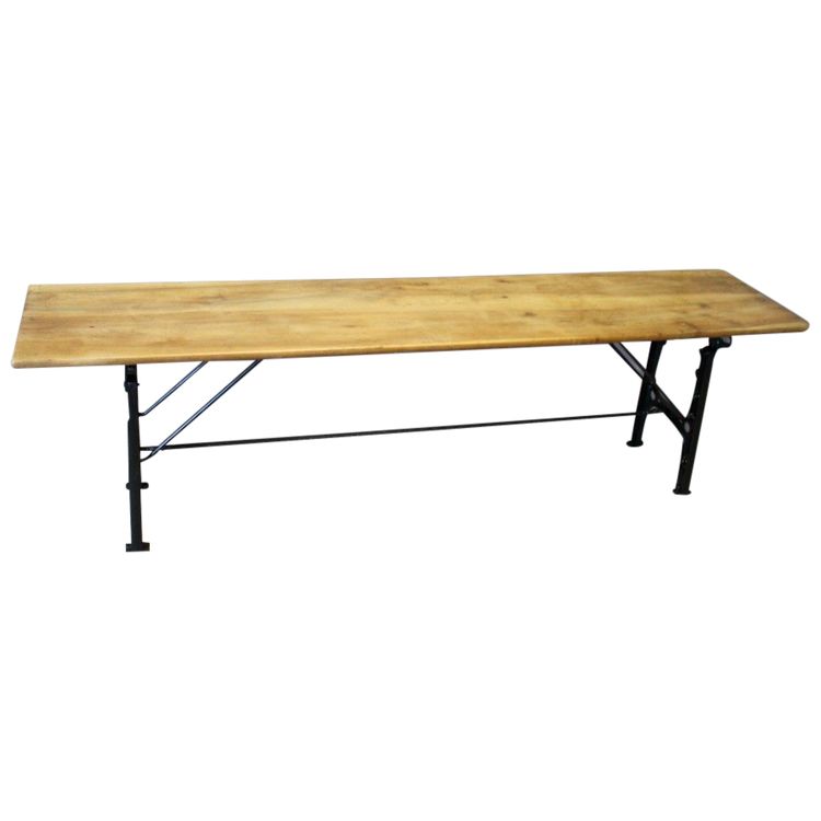 Large Industrial Console Walnut top Cast-iron legs