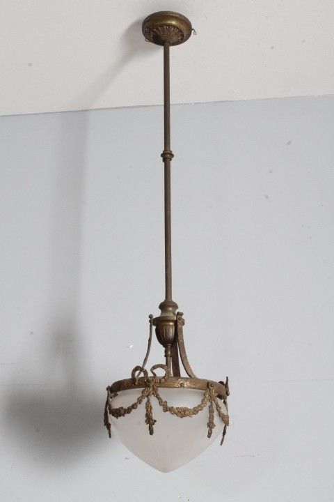 Antique chandelier liberty 1930 opaline glass and bronze . mis h 95 diameter cm 25