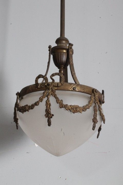 Antique chandelier liberty 1930 opaline glass and bronze . mis h 95 diameter cm 25