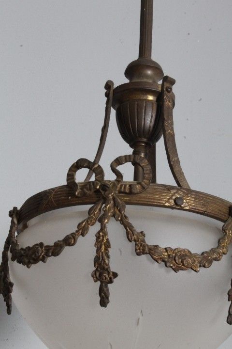 Antique chandelier liberty 1930 opaline glass and bronze . mis h 95 diameter cm 25
