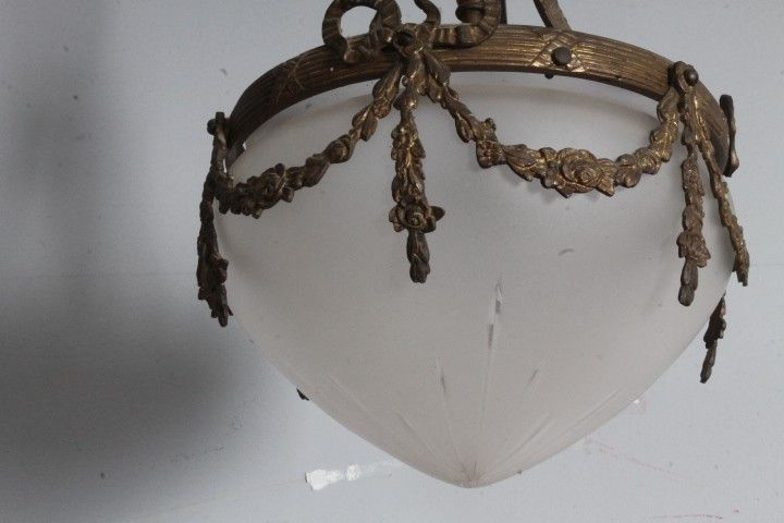 Antique chandelier liberty 1930 opaline glass and bronze . mis h 95 diameter cm 25