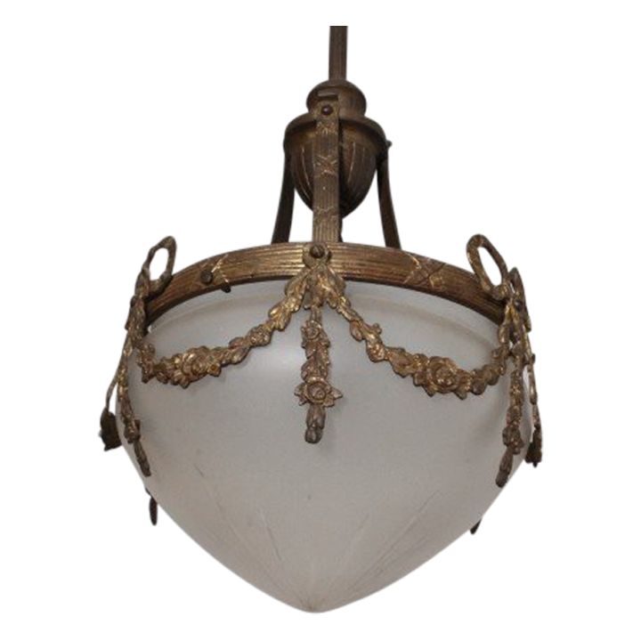 Antique chandelier liberty 1930 opaline glass and bronze . mis h 95 diameter cm 25