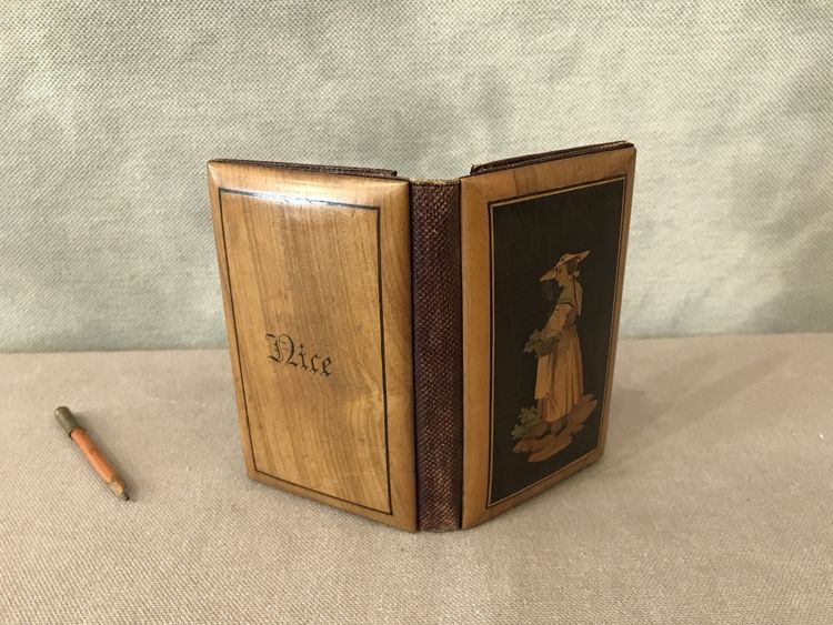 Antique 19th century inlaid wood cardholder