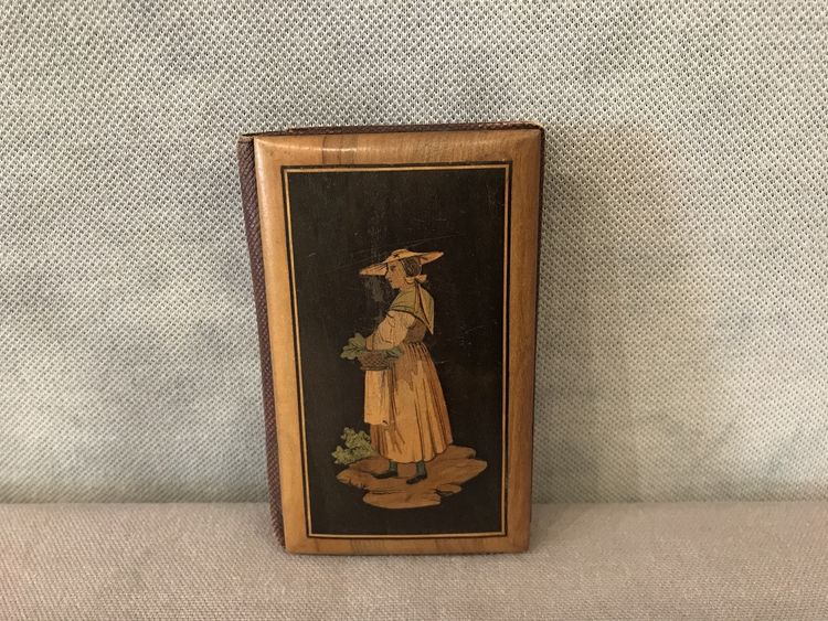 Antique 19th century inlaid wood cardholder