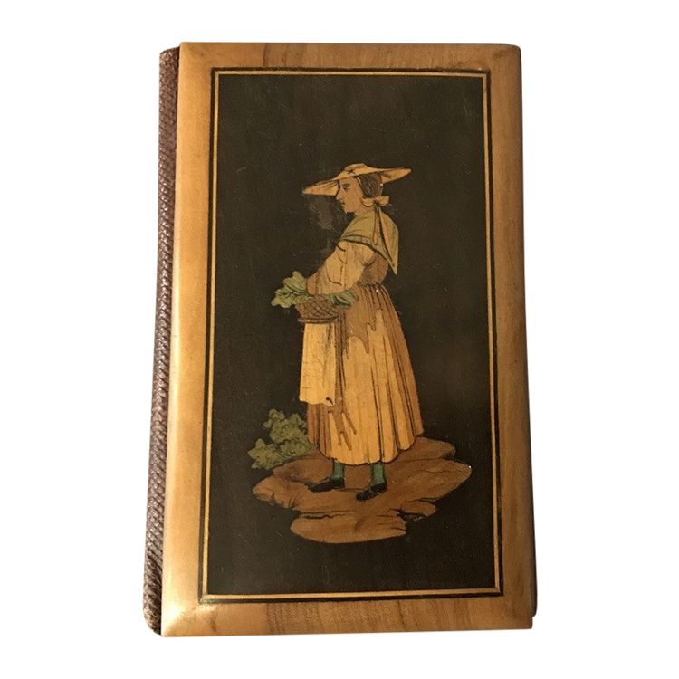 Antique 19th century inlaid wood cardholder