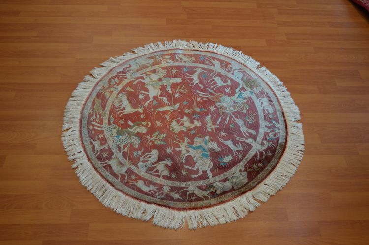 Tappeto rotondo Ghom (Iran) - Seta - 101 cm