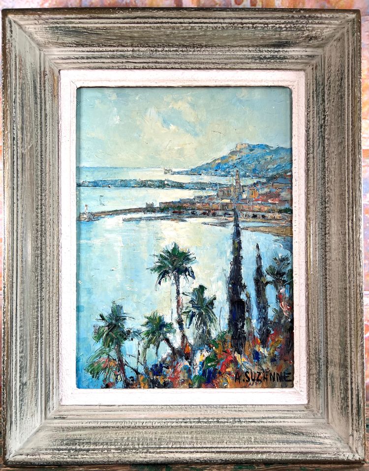View of Menton from the Italian border - Oil on canvas signed André Suzanne - 1971