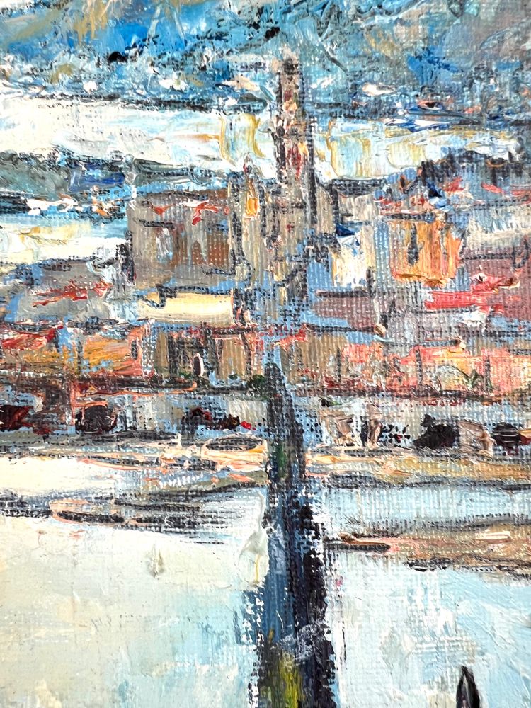 View of Menton from the Italian border - Oil on canvas signed André Suzanne - 1971