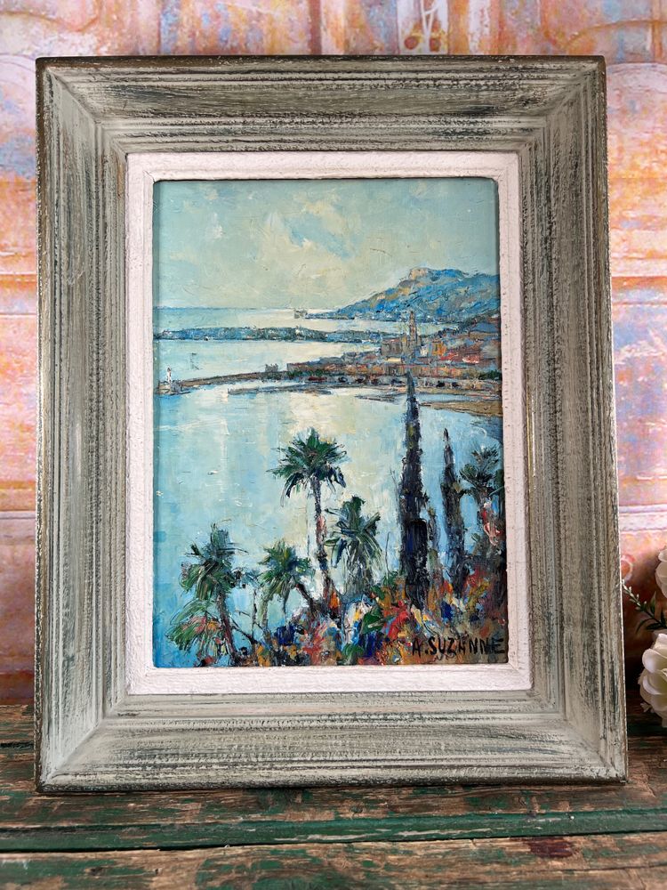 View of Menton from the Italian border - Oil on canvas signed André Suzanne - 1971