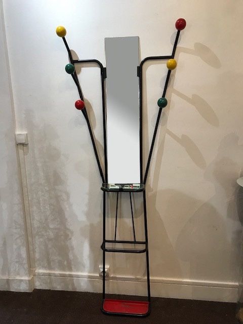 Black iron coat rack, 1970s, after Roger Ferraud