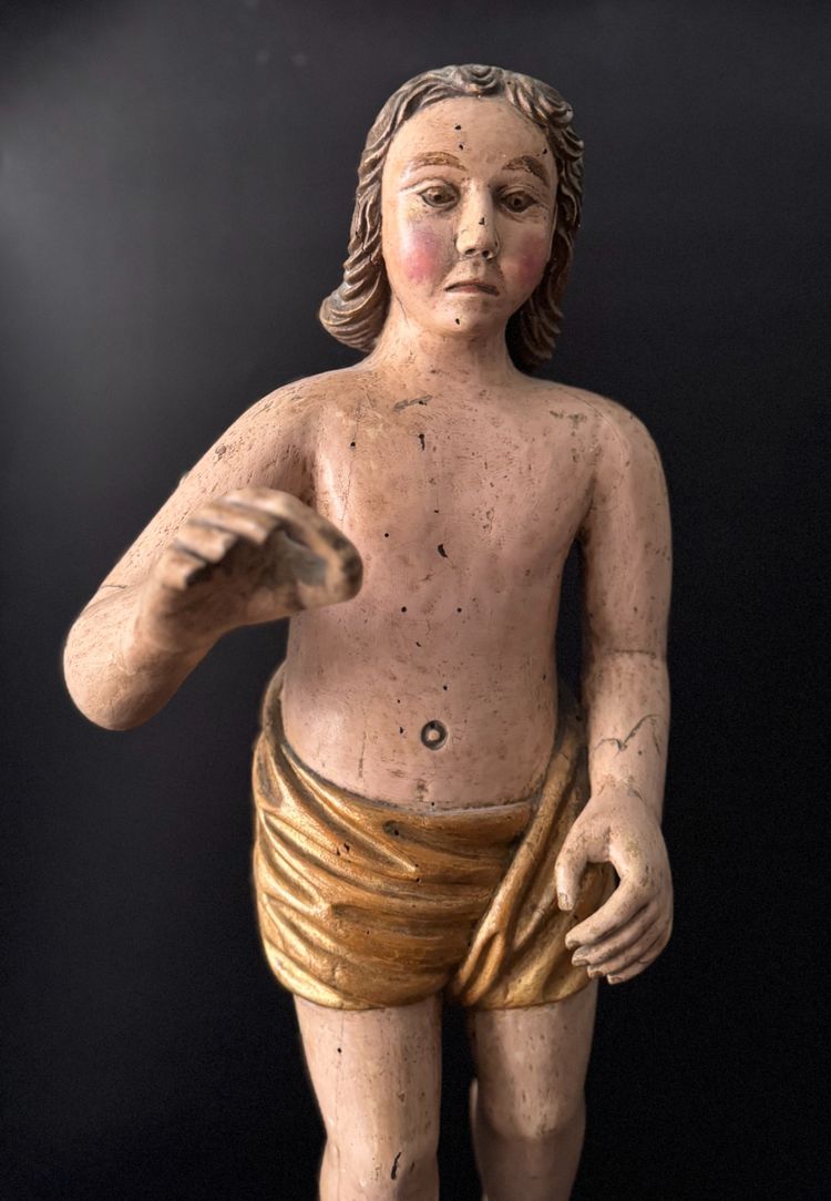 Person oder Engel aus geschnitztem Holz polychrom Frankreich 17. Jahrhundert H72