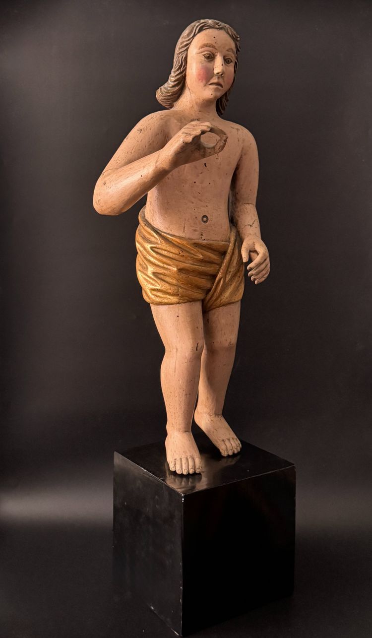 Person oder Engel aus geschnitztem Holz polychrom Frankreich 17. Jahrhundert H72