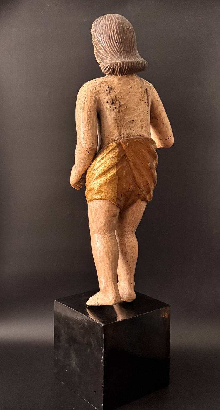 Person oder Engel aus geschnitztem Holz polychrom Frankreich 17. Jahrhundert H72